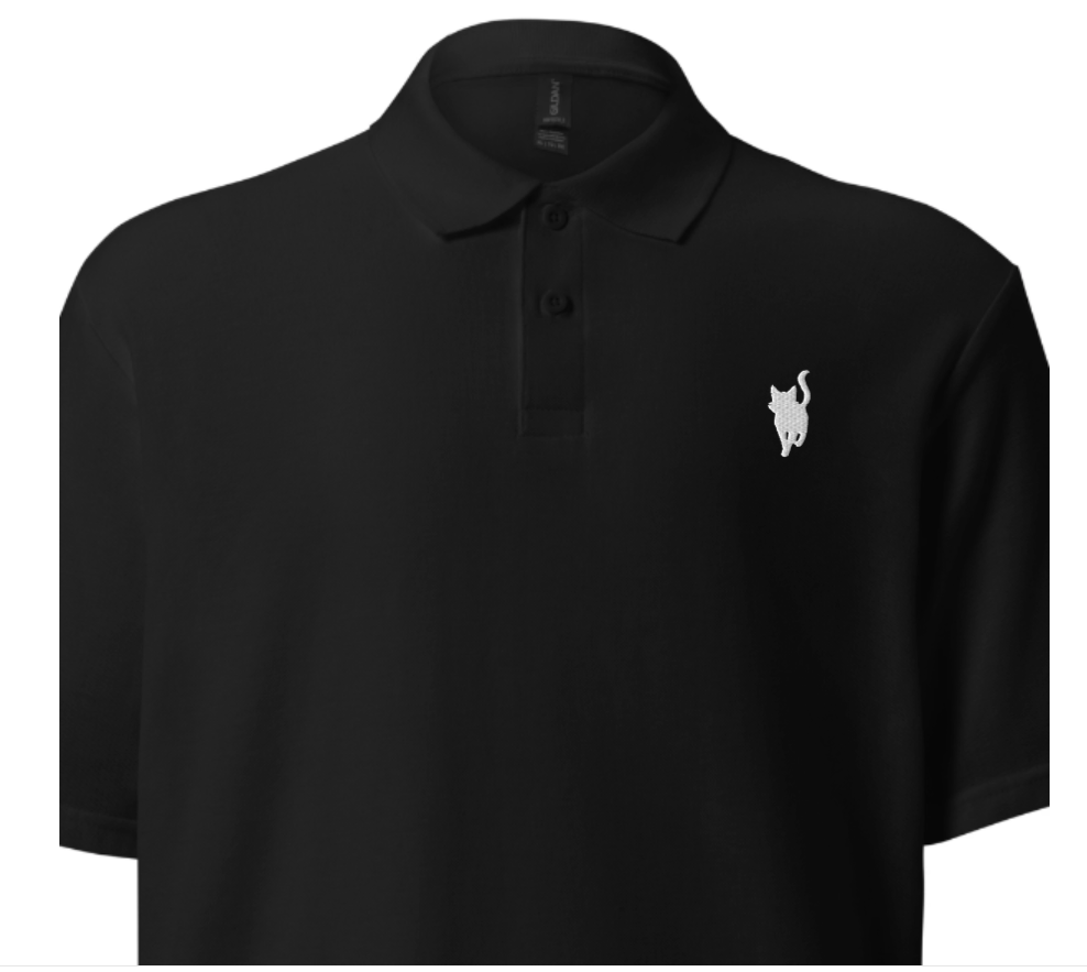 Polo noir ombre chat brodée en blanc Unisexe 50€ => 39.90 €